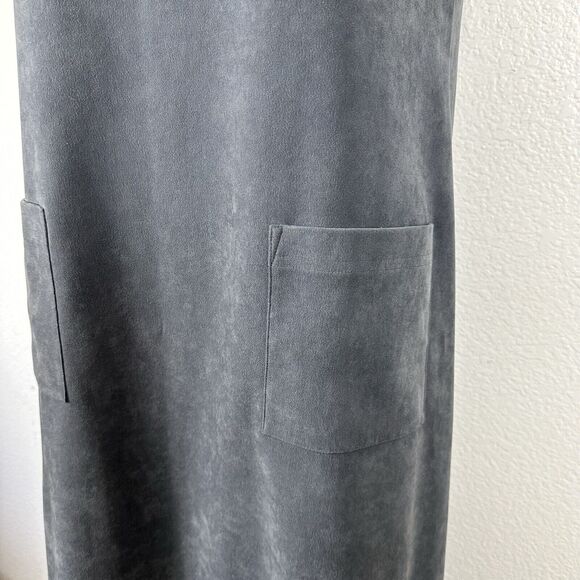 LL Bean Midi Dress Women Size 8 Petite Gray Faux Suede Soft Minimalist v-Neck - Picture 5 of 10